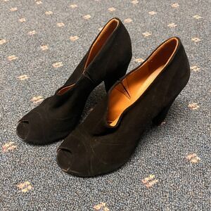 COCLICO Suede D'Orsay Peep-toe High-heeled Pumps Womens Sz 37/6.5 Black Office